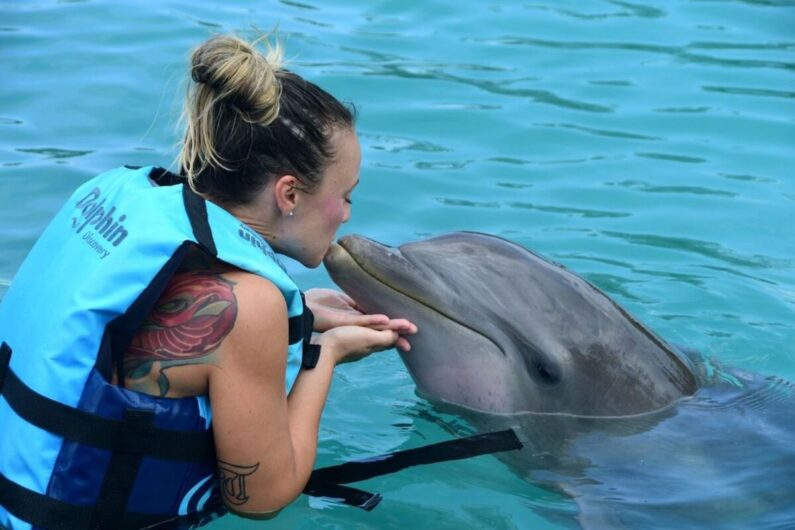 cancun experiences woman kissing dolphin