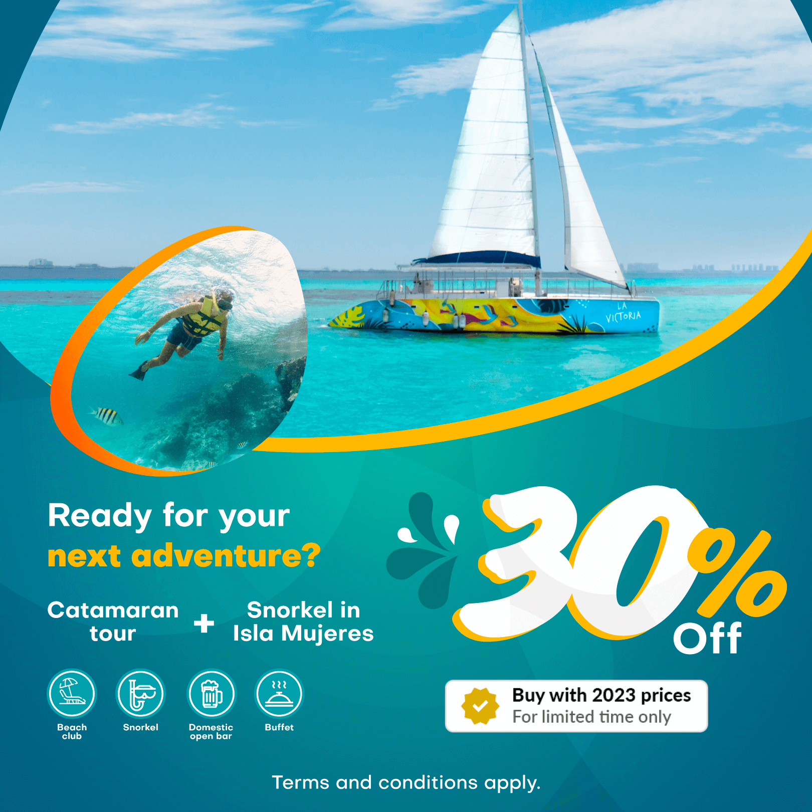 promotions on catamaran and snorkel tours in Cancun