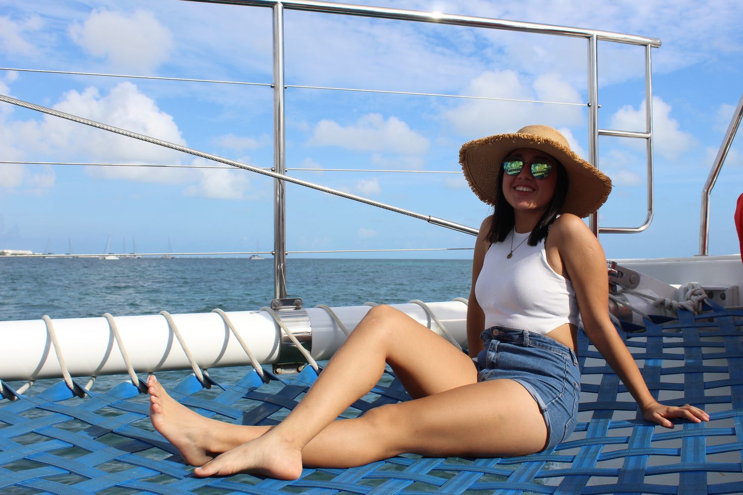 girl on a catamaran in cancun