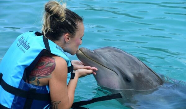 cancun experiences woman kissing dolphin